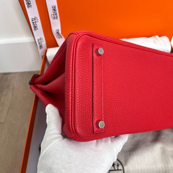 100% Authentic Hermes Birkin 30 Geranium in Togo with SHW Stamp P - Picture 7 of 16